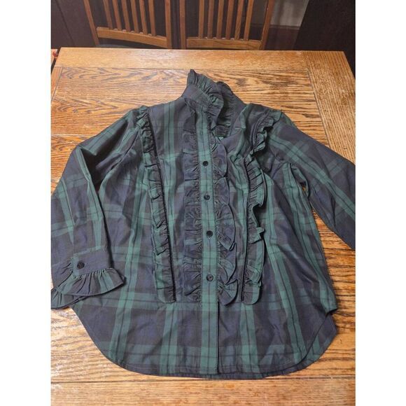 NWT Tuckernuck Blackwatch Plaid Ruffle Reagan Button Down Size Medium - Picture 2 of 5